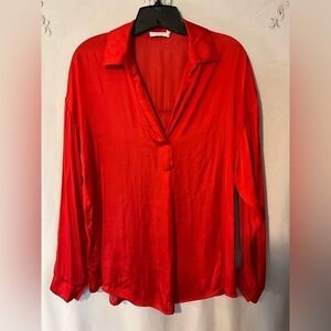 LUSH Oversized RED SATIN BLOUSE size Medium